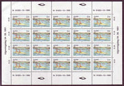 Aland sheet of 20 stamps showing boy and girl kayaking.